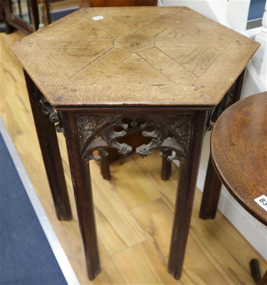 A Gothic design oak table from Warminster Church 1889, W.60cm